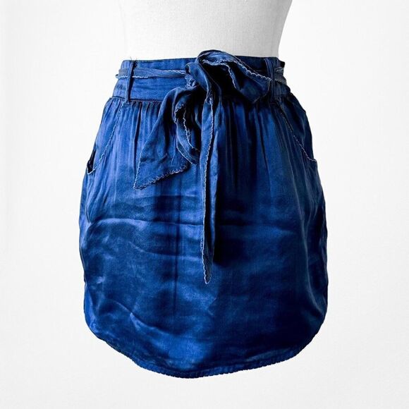 Vintage Y2K Navy Blue High Waisted Silk Pocket Mini Pencil Skirt Size XS/S - Picture 4 of 7
